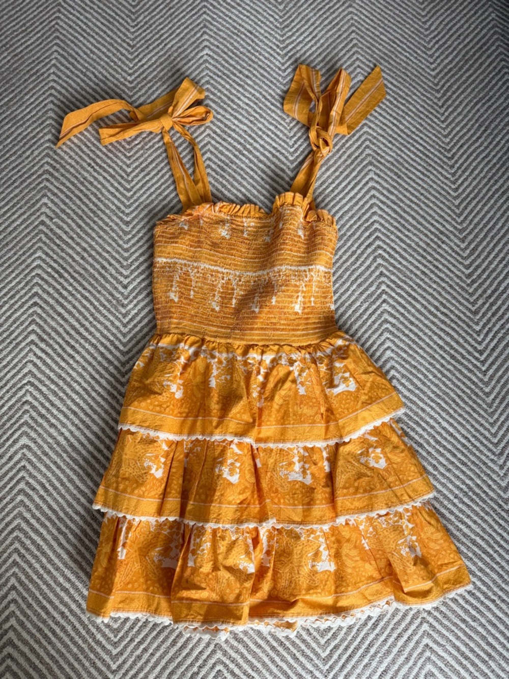 Cleobella Mustard Yellow Tie-Shoulder Smocked Tiered Sundress